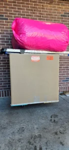 chandelier shipping and crating with 20 yards of packing peanuts and labels