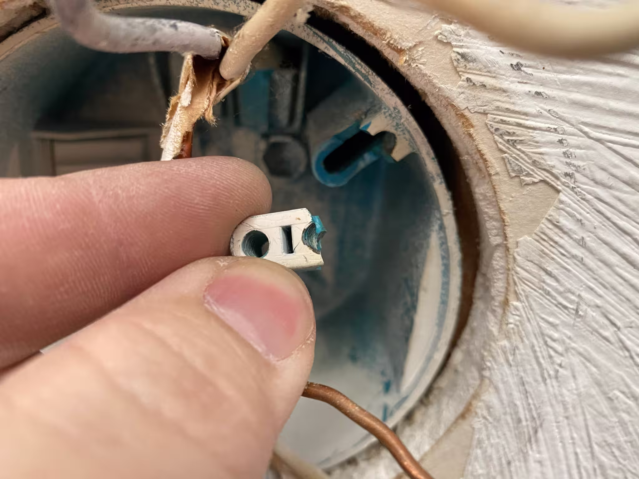 Ceiling Box Replacement for Chandeliers Old ceiling outlet box with stripped mounting tabs